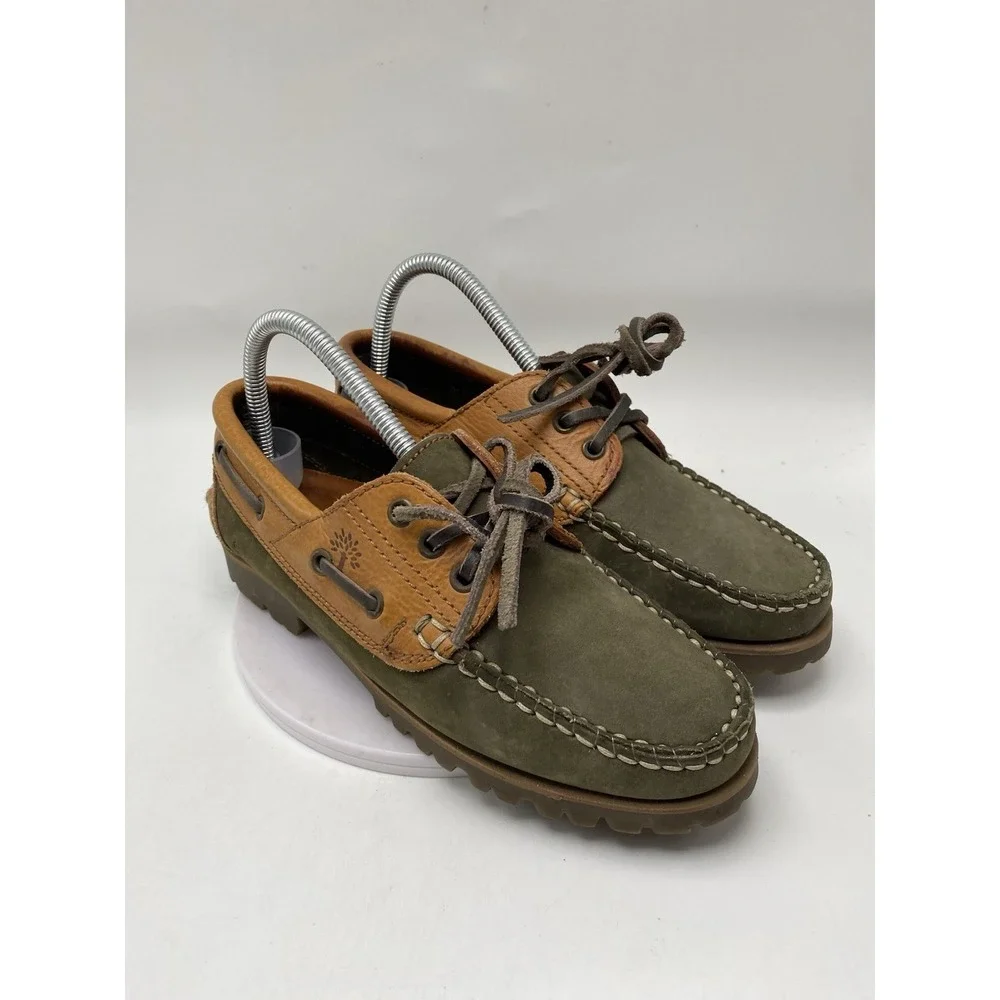 Woodland Boat Shoes Mens US 5 EU 39 3-Eye Green Brown Casual Slip On 4189